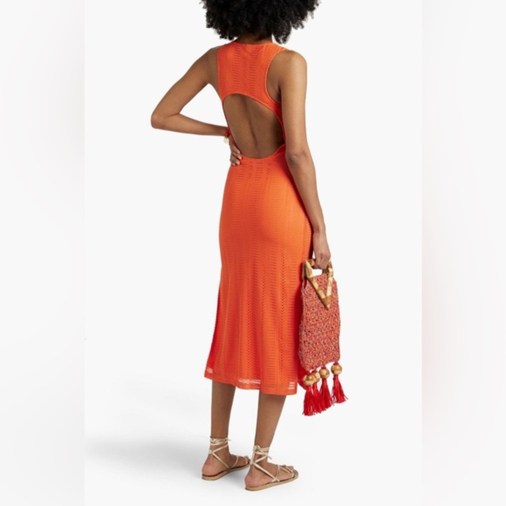 MELISSA ODABASH Hailey Cutout Pointelle-knit Midi Dress In Apricot size XS